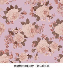 Floral pattern. Flower rose posy watercolor plant pattern in retro style. Flourish ornamental background