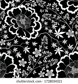 Floral pattern. Flower seamless background. Flourish ornamental garden wallpaper in retro chinese oriental style