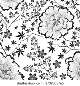 Floral pattern. Flower seamless background. Flourish ornamental garden wallpaper in retro chinese oriental style