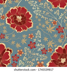 Floral pattern. Flower seamless background. Flourish ornamental garden wallpaper in retro chinese oriental style