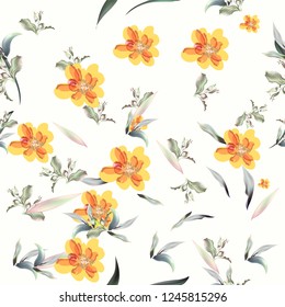 Floral pattern with flowers and foliage