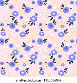 Floral pattern with flowers and leaves. Cute pattern with small flowers. Vector illustrations