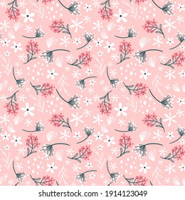 Patrón floral con flores y hojas. Patrón lindo con flores pequeñas. Ilustración del vector 