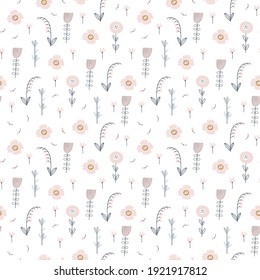 Floral pattern with flowers and leaves. Cute pattern with small flowers. Vector illustration 
