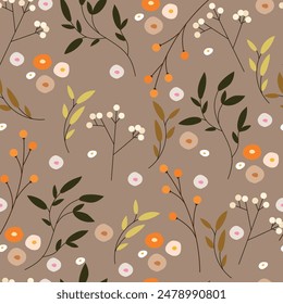 Blumenmuster mit Blumen, Blättern, auf pastellfarbenem Hintergrund. Vektorillustration.