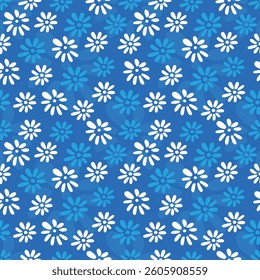 Floral pattern of flowers, leaves on a blue background.