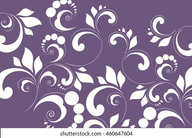 Floral pattern of flowers and leaves. Vegetable lilac background with white ornament.