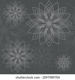 Patrón floral. Flores de líneas sobre un fondo gris. Impresión para textiles, interiores y materiales impresos. Imagen vectorial en 3 tonalidades de gris.