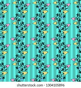 Floral pattern with flowers on light green background. Vertical pattern for textile, fabric, Wallpaper, background, wrapping paper.