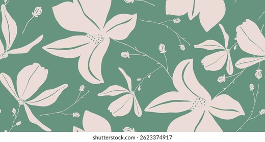 Flores padrão floral com flores suaves e verde sábio