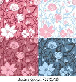 Floral pattern in four color variations, vector