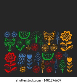 Floral pattern with fox in scandinavian style