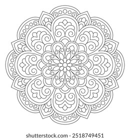 Floral pattern fragment of lace mandala coloring book page, vector design, tattoo design, wall art, simple mandala art, Design for a wallpaper Paint shirt and tile Sticker Design, vector file