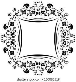Floral pattern frame. Black and white
