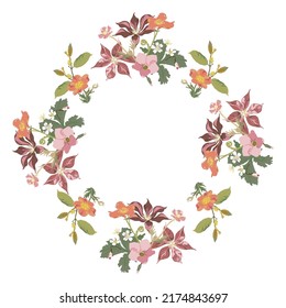 Floral pattern frame from different flowers in bouquets on a white background with leaves - vector illustration in a square for the design of photo frames, tablecloths, napkins, hijab, scarf.