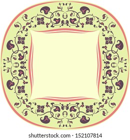 Floral pattern frame. Round. Yellow, Brown and Coral