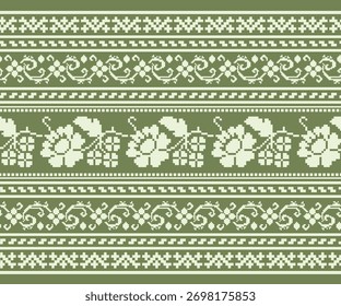 Blumenmuster, volle Dekoration, nahtlose horizontale Linien, geometrische Formen