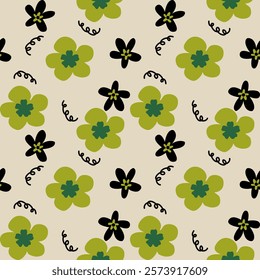 Floral pattern fun blooming black and green lovely vibrant petal.