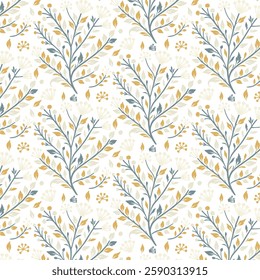 floral pattern with garden inspired leaf motifs and seamless ornamental blossoms for wrapping paper and textiles
