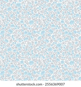 Floral pattern. Gentle flowers on white background. Printing with small blue flowers. Ditsy print. Seamless vector texture. Spring bouquet. Ditsy vector floral pattern. Seamless stock print. 