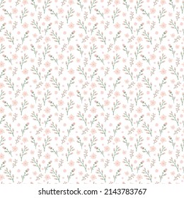 Floral pattern. gentlle tiny flowers on white background. Printing with small pink flowers. Ditsy print. Delicate elegant flower  template for fashionable printers