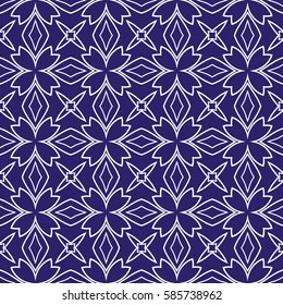 floral pattern of geometric elements. seamless pattern. blue, white color. vector illustration. design for printing, presentation, textile industry.