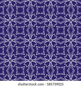 floral pattern of geometric elements. seamless pattern. blue, white color. vector illustration. design for printing, presentation, textile industry.