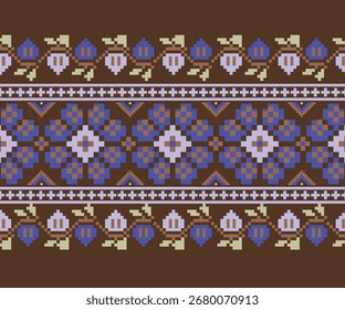 Blumenmuster in geometrischen Formen, nahtlos entlang der Linien, für Stoff, Kleidung, Dekoration, Hintergrund.
