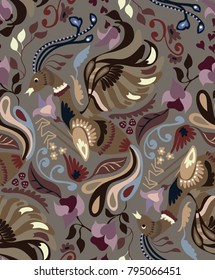 Floral pattern with gold birds. Vintage luxury design. Perfect for fabric, cards, books, magazines etc