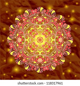 floral pattern gold hohloma circle on dark background vector