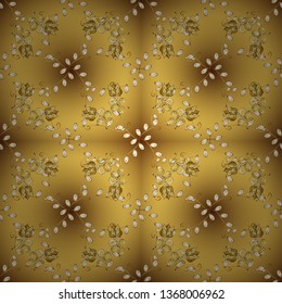 Floral pattern. Golden elements on brown and yellow colors. Wallpaper baroque, damask. Stylish graphic pattern. Seamless vector background.