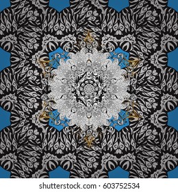 Floral pattern. Golden elements on blue background. Stylish graphic pattern. Wallpaper baroque, damask. Seamless vector background.