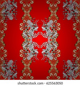 Floral pattern. Golden elements on red background. Stylish graphic pattern. Wallpaper baroque, damask. Seamless vector background.