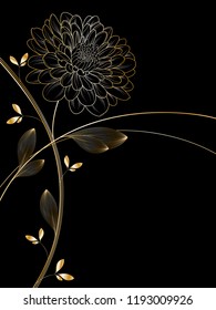 Floral pattern with golden flowerchrysanthemum. Element for design. Hand-drawing vector illustration.