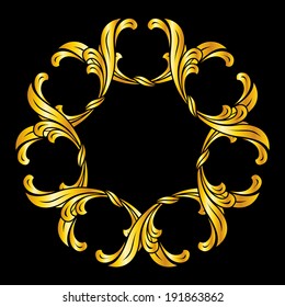 Floral pattern in golden shades. Illustration on black background