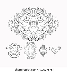floral pattern graphic black, white vector illustration