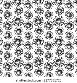 Floral pattern with graphic daisy on white background. Sweet found. Beautiful summer texture for your design. Botanic and floral element.