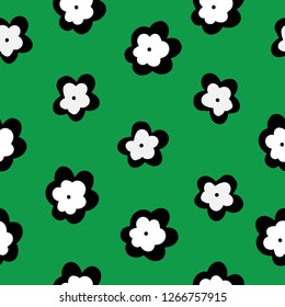 
Floral pattern. Green background, cute white flowers. Good for postcards, packaging, banner. Simple seamless pattern.