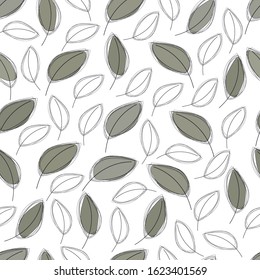 floral pattern with green contour leaves vector illustration

