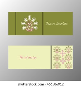 Floral pattern green horizontal banner collection. Vector illustration