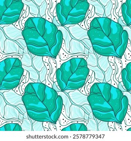 Floral pattern, green leaves,  light colors. Seamless for linen, fabric, paper.