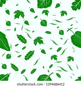 floral pattern with green leaves on white background, vector