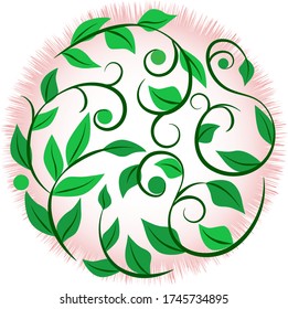floral pattern green leaves on a round background
