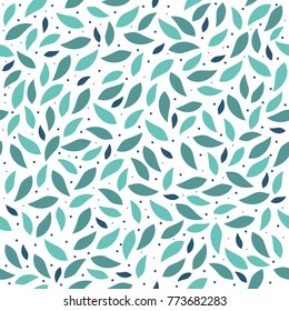 Floral pattern. Green leaves scattered on a white background, seamless background, texture, vector illustration