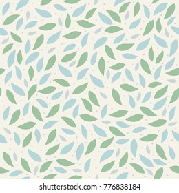 The floral pattern. Green leaves scattered on a beige background, seamless background, texture, vector illustration