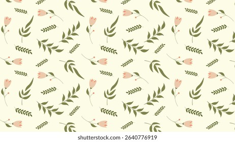floral pattern with green leaves and soft flowers on cream background perfect for prints