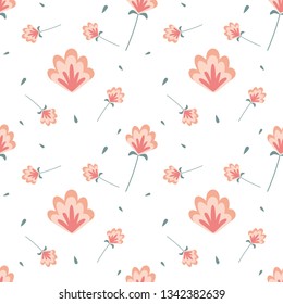 Floral pattern and green leaves. Vector illustration 