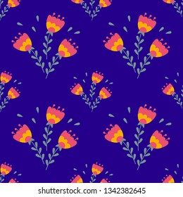 Floral pattern and green leaves. Vector illustration 
