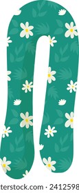 Floral pattern green magnet shaped like letter N. Spring theme alphabet design with flowers and leaves. Creative and decorative font style vector illustration.