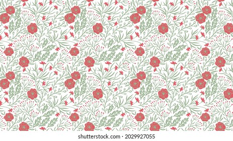 Patrón floral de color verde y rojo